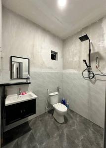 a bathroom with a toilet and a sink and a mirror at Cinematic Home Stay in Ulu Choh Village