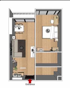 un plan d'étage d'une petite pièce avec une pièce dans l'établissement Cozy Spacious 55sqm 1BR 200m BTS PhraKhanong, 10min Thonglo, à Bangkok