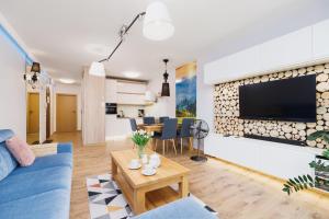 Televízia a/alebo spoločenská miestnosť v ubytovaní Apartamenty Szóstka Wisła Kamienna