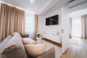 扎科帕内VisitZakopane - Gold Krupówki Inn Apartment的客厅里有一张沙发和一台电视