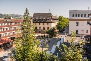 扎科帕内VisitZakopane - Gold Krupówki Inn Apartment的城市街道和建筑物的俯视图