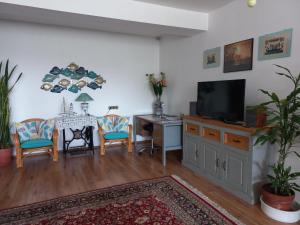 salon z telewizorem i stołem z krzesłami w obiekcie Appartment Cerny w mieście Eisenstadt