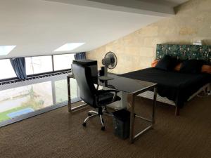 Schlafzimmer mit einem Schreibtisch, einem Bett und einem Schreibtisch in der Unterkunft Loft Bordeaux Près du Tram in Bordeaux + 25 Fotos