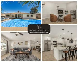 a collage of pictures of a modern desert villa at 4 Brdm 6 Beds Pool PetsOK Fenced Yard in Scottsdale