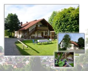 a collage of pictures of a house with a yard at Ferienhof Beimler in Waldthurn