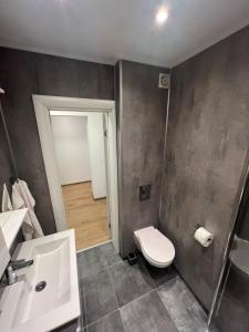 a bathroom with a toilet and a sink at Apartman Uno in Kikinda +20 photos