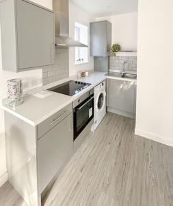 a white kitchen with a sink and a dishwasher at Wellington Road Apartment 1 in Southtown
