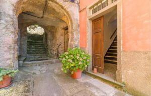 an entrance to a building with a door and a potted plant at Casa La Carrugina in Carro +26 photos