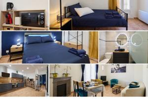 un collage di foto di una camera da letto e di un soggiorno di Le Cabrit - Climatisation - Wifi a Perpignano