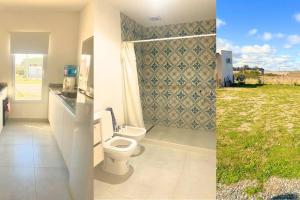 due foto di un bagno con wc e doccia di Casa Quinta Gardey a Gardey