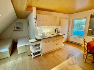 - une cuisine avec un évier et un bureau dans la chambre dans l'établissement A Meyer Meerblick 31 7, à Karlshagen 9 autres photos