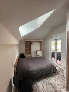 ein Schlafzimmer mit einem großen Bett und einem Dachfenster in der Unterkunft Ô Ptit Bouleau in Buhl-Lorraine