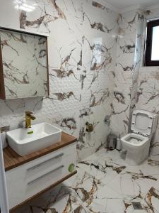 a bathroom with a sink and a toilet at The Hillside Villa in Ognyanovo