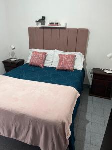 a bedroom with a large bed with two pillows on it at Los Cactus in La Rioja