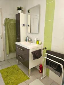 a bathroom with a sink and a mirror at Maison très bien équipée avec piscine et au calme in Bourg-en-Bresse