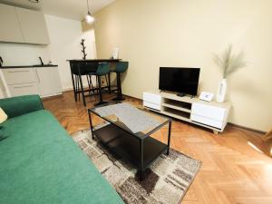 a living room with a couch and a flat screen tv at Cozy Noko Apartments in Kaunas