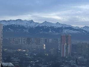 a view of a city with mountains in the background at Отличные апартаменты со всеми удобствами in Almaty +13 photos