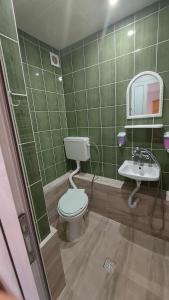 a green tiled bathroom with a toilet and a sink at Lora in Petrich