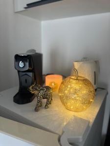 a small figurine of a toy leopard next to a yellow pumpkin at La Lumière du Coeur in Saint-Philbert-de-Bouaine +14 photos