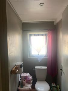 a small bathroom with a toilet and a window at Loft in Bezannes-les-Reims