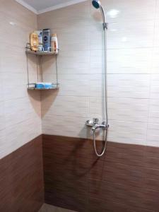 a shower with a glass door in a bathroom at Къща за гости -Тони in Beden +27 photos