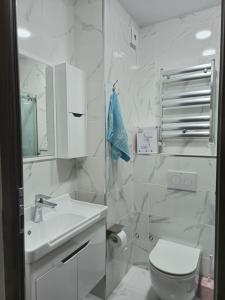 un bagno bianco con un water e un lavandino di Next 1411 a Kakhaberi Altre 18 foto