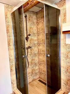 a shower with a glass door in a bathroom at Villa Lilly in Banská Štiavnica +21 photos