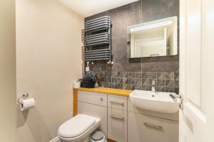 a bathroom with a toilet and a sink and a mirror at Derwentwater View in Portinscale +9 photos