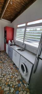 a kitchen with a washing machine in a room at L'ambre in Deshauteurs
