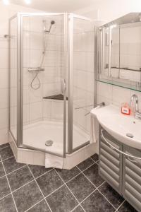 een badkamer met douche en wastafel bij Alan Apartment in Kaprun - free SOMMER CARD - Top of Salzburg in Kaprun