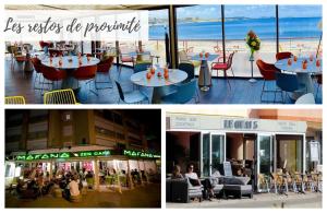 a collage of photos of a restaurant with tables and chairs at Blue Lagoon in Six-Fours-les-Plages