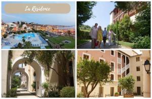 a collage of four pictures of a resort at Blue Lagoon in Six-Fours-les-Plages