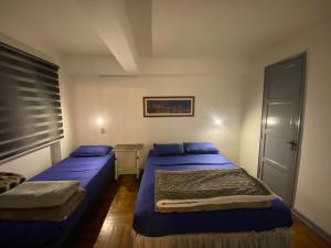 Un dormitorio con dos camas y una ventana. en CASA ROMÁN Departamento en Providencia para 3 personas, en Santiago