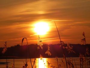 een zonsondergang boven een waterlichaam bij Seeadler - Ferienwohnung in Marienfelde