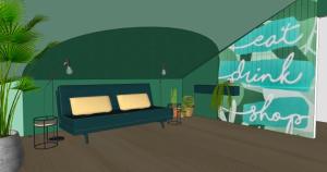 een kamer met een bed en een muur met graffiti bij Les Doms d'Alfred - GRINDOM in Plombières