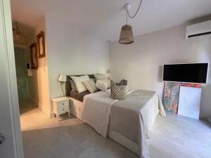 a bedroom with a bed and a flat screen tv at Madame Rêve in Le Cannet +7 photos