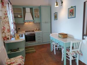 a kitchen with green cabinets and a table and a counter at Casa dell'Antico Ulivo 2 by Holiday World in Nunziata