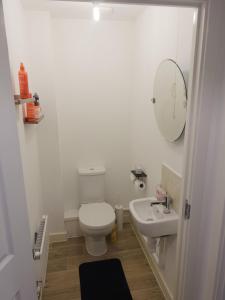 a white bathroom with a toilet and a sink at X marina breeze x in Swansea