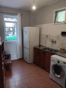 a kitchen with a refrigerator and a washing machine at REPANTALIA Apartment in Zakynthos