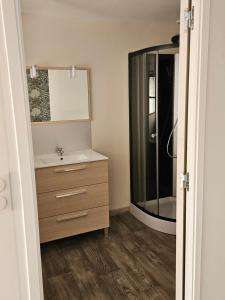 a bathroom with a sink and a mirror at Chambre les petites ecuries in Maine-de-Boixe