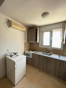 a kitchen with a white refrigerator and a sink at The Countryside in Sarandë +26 photos