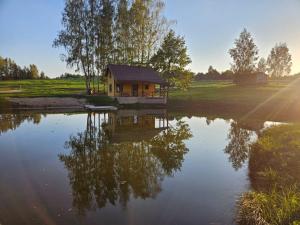 a small house sitting on top of a lake at Bona Natura Pirtelė in GratiÅ¡kÄ—s