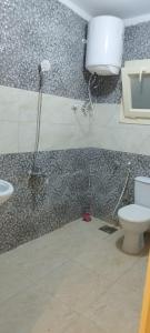 une salle de bain avec un lavabo et des toilettes dans une chambre dans l'établissement skn hotal, à Mansoura
