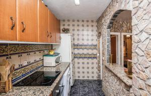 a kitchen with a sink and a microwave at 2 Bedroom Cozy Apartment In Vidreres in Vidreres