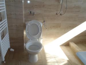 a bathroom with a toilet and a shower at Cloudbase Guesthouse in Sopot +48 photos