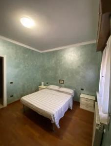 ネットゥーノにあるB&B Le Camelieのベッドと緑の壁のある寝室