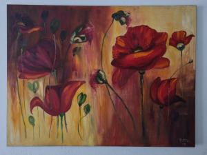 a painting of red flowers in a vase at Kanyamazane Guesthouse 1214 in eNyamazaneni