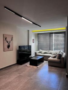 a living room with a couch and a flat screen tv at Urban Cairo Maadi-Near the Nile in Cairo