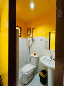a bathroom with a toilet and a sink at mam olson pensionne house in El Nido