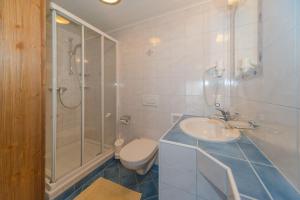 Un baño con lavabo, ducha e inodoro. en Glösalm, en Ramsau am Dachstein 44 fotos más
